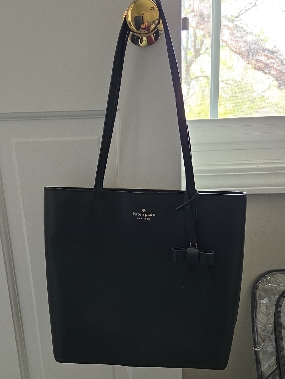 kate spade Black Leather Tote with Bow Accent